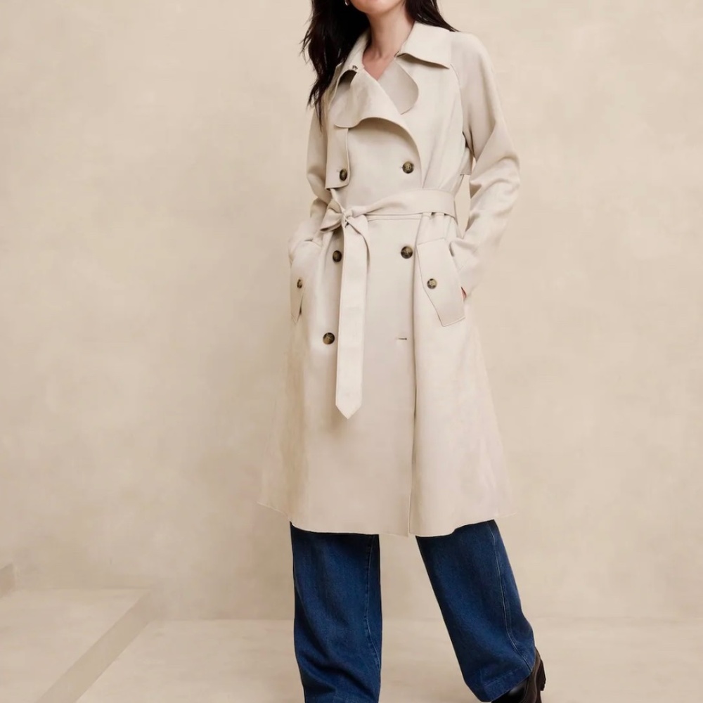 Faux Suede Trench Coat